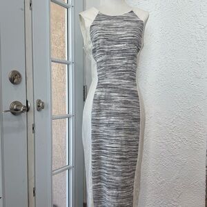 H&M Gray and Cream Midi Dress